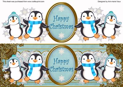 Blue Penguins Happy Christmas Large Dl Decoupage Topper