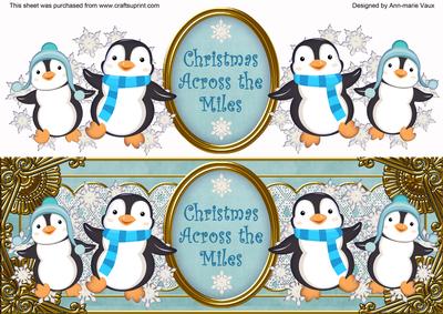 Blue Penguins Across the Miles Large Dl Decoupage Topper