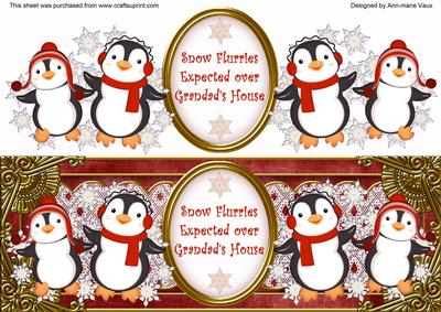 Red Penguins Snow Flurries Grandad Large Dl Decoupage Topper