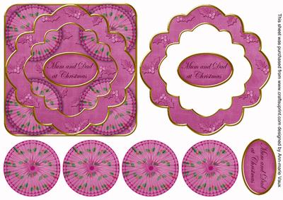 Cerise Holly Mum Dad Christmas 3D Rosette Decoupage Topper