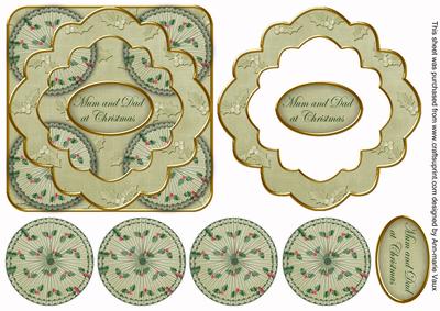 Olive Holly Mum Dad Christmas 3D Rosette Decoupage Topper