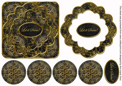 Black Goldflake Let It Snow! 3D Rosette Decoupage Topper