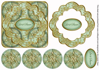 Mint Goldflake Let It Snow! 3D Rosette Decoupage Topper