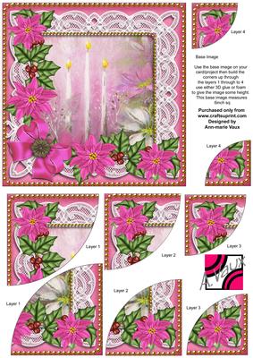 Pink Candles Poinsettia 6in Duo Corner Stacker