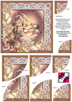 Snowy Village Poinsettia 6in Duo Corner Stacker