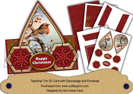 Red Robin Snowflake Happy Christmas Teardrop Trio Kit