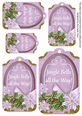 Lilac Poinsettia Jingle Bells Sentiment Tag Sheet