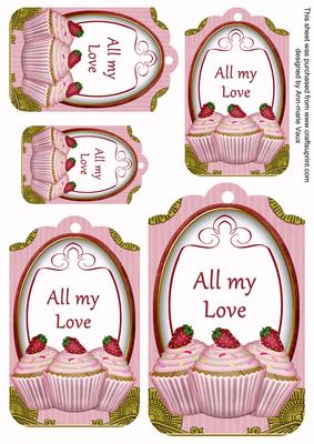 Pink Cupcake All My Love Tag Embellishment Sheet