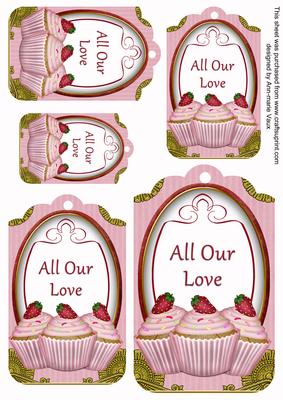 Pink Cupcake All Our Love Tag Embellishment Sheet
