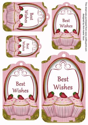 Pink Cupcake Best Wishes Tag Embellishment Sheet