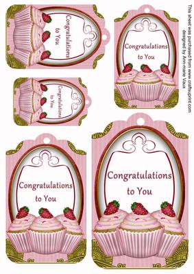 Pink Cupcake Congratulations to You Tag Embellishment Sheet