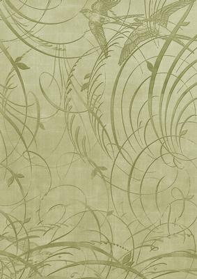 Olive Bird Flourish Swirls A4 Backing Paper