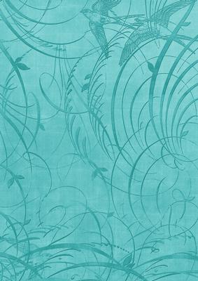 Teal Bird Flourish Swirls A4 Backing Paper