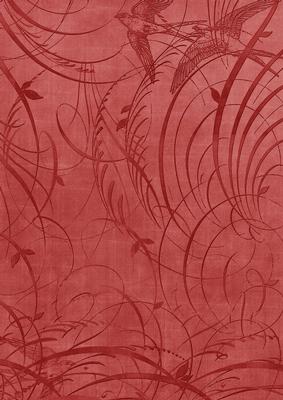 Dark Red Bird Flourish Swirls A4 Backing Paper