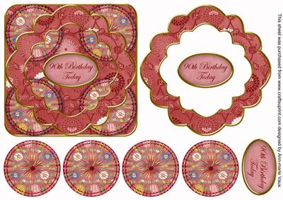 Red Oriental Flower 90th Birthday 3D Rosette Topper