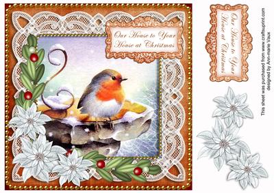 Borange Robin Our House to Your House 8in Sentiment Topper