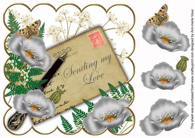 Silver Poppy Sending My Love 8in Decoupage Topper