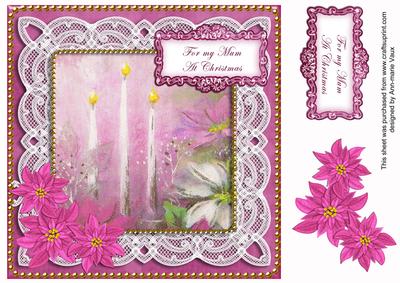 Pink Poinsettia for My Mum 8in Sentiment Topper