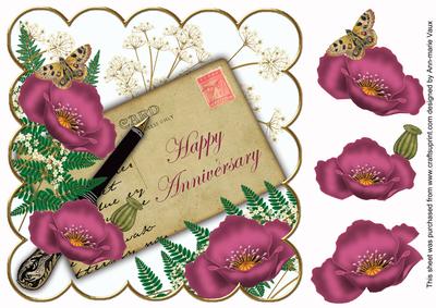 Cerise Poppy Happy Anniversary Ink Saver 8in Scallop Topper