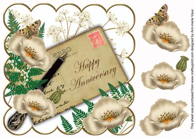 Cream Poppy Happy Anniversary Ink Saver 8in Scallop Topper