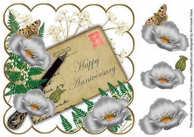 Silver Poppy Happy Anniversary Ink Saver 8in Scallop Topper