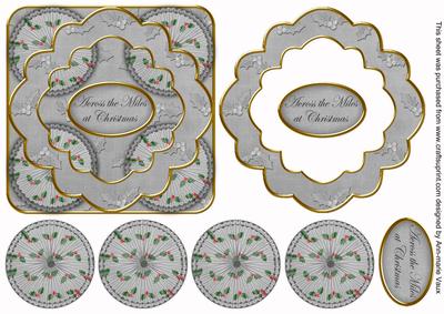 Silver Holly Across the Miles 3D Rosette Decoupage Topper