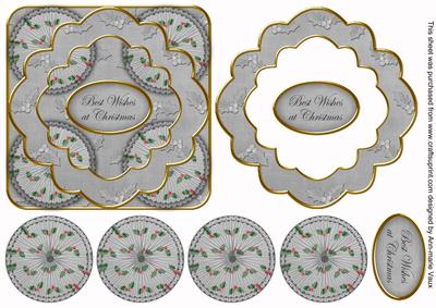 Silver Holly Best Wishes 3D Rosette Decoupage Topper