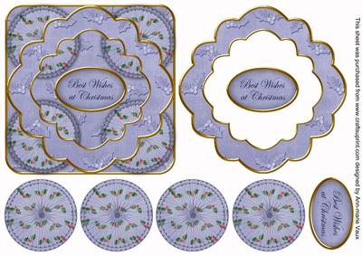 Blue Holly Best Wishes 3D Rosette Decoupage Topper