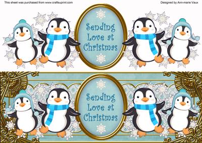 Blue Penguins Love at Christmas Large Dl Decoupage Topper