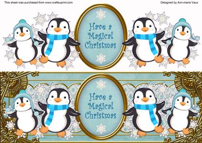 Blue Penguins Magical Christmas Large Dl Decoupage Topper