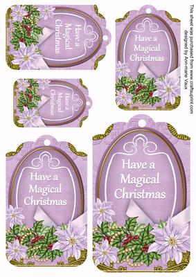 Pastel Lilac Poinsettia Magical Christmas Tag Sheet