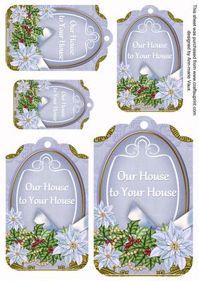 Pastel Blue Poinsettia Our House to Your House Tag Sheet