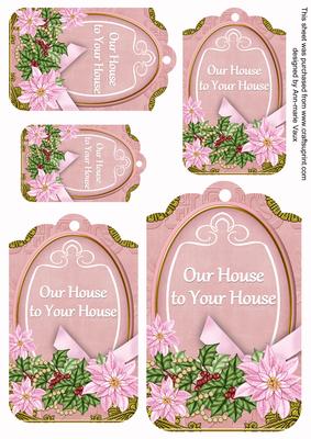 Pastel Pink Poinsettia Our House to Your House Tag Sheet