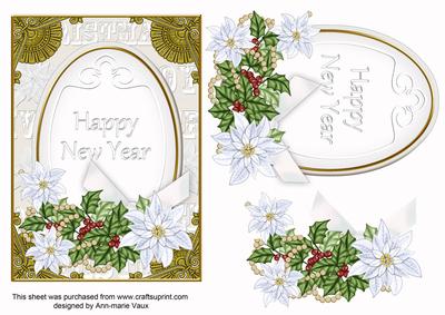 Ice Poinsettia Happy New Year 7x5in Oval Step by Step