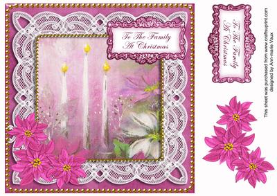 Pink Poinsettia Family at Christmas 8in Sentiment Topper
