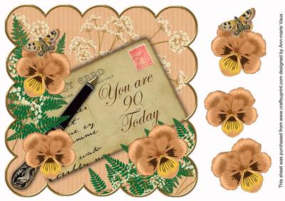 Borange Pansy 90 Today 8in Scallop Decoupage Topper