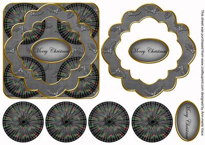 Black Holly Merry Christmas 3D Rosette Decoupage Topper