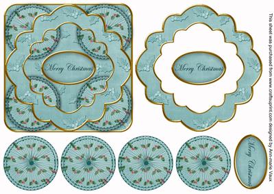 Dteal Holly Merry Christmas 3D Rosette Decoupage Topper