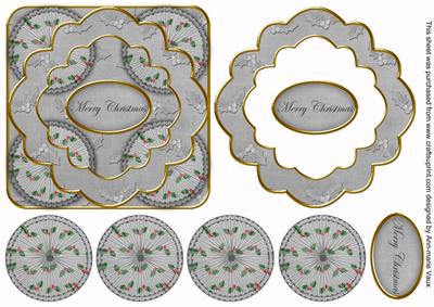 Silver Holly Merry Christmas 3D Rosette Decoupage Topper