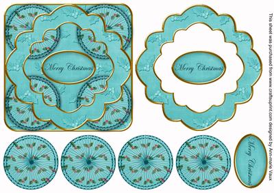 Teal Holly Merry Christmas 3D Rosette Decoupage Topper