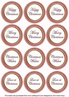 Pink Paint Christmas Mix1 Sentiment Round Toppers