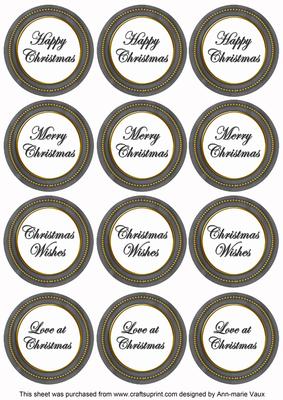 Black Paint Christmas Mix1 Sentiment Round Toppers