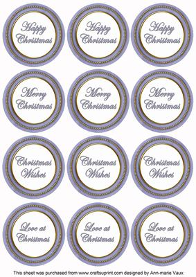 Blue Paint Christmas Mix1 Sentiment Round Toppers