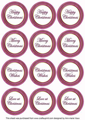 Cerise Paint Christmas Mix1 Sentiment Round Toppers