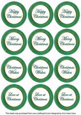 Dark Green Paint Christmas Mix1 Sentiment Round Toppers
