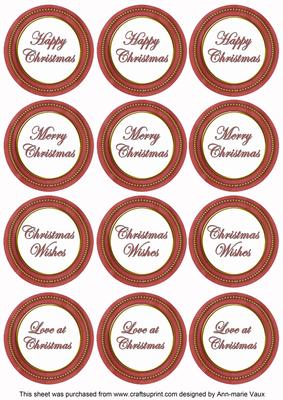 Dark Red Paint Christmas Mix1 Sentiment Round Toppers