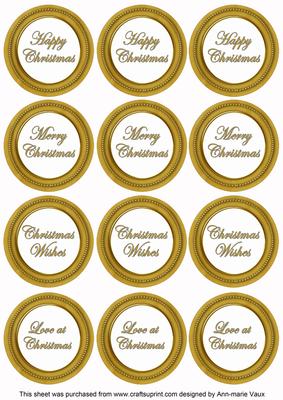Gold Paint Christmas Mix1 Sentiment Round Toppers
