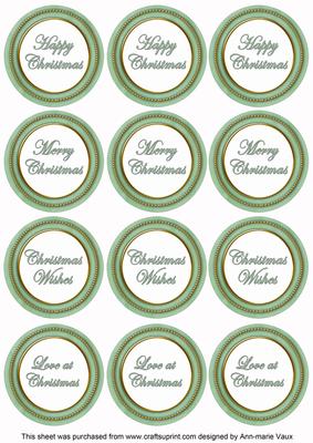 Mid Green Paint Christmas Mix1 Sentiment Round Toppers