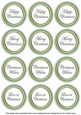 Mint Green Paint Christmas Mix1 Sentiment Round Toppers