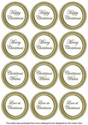 Olive Paint Christmas Mix1 Sentiment Round Toppers